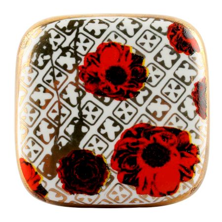 Red Flower Square Ceramic Cabinet Knob Online
